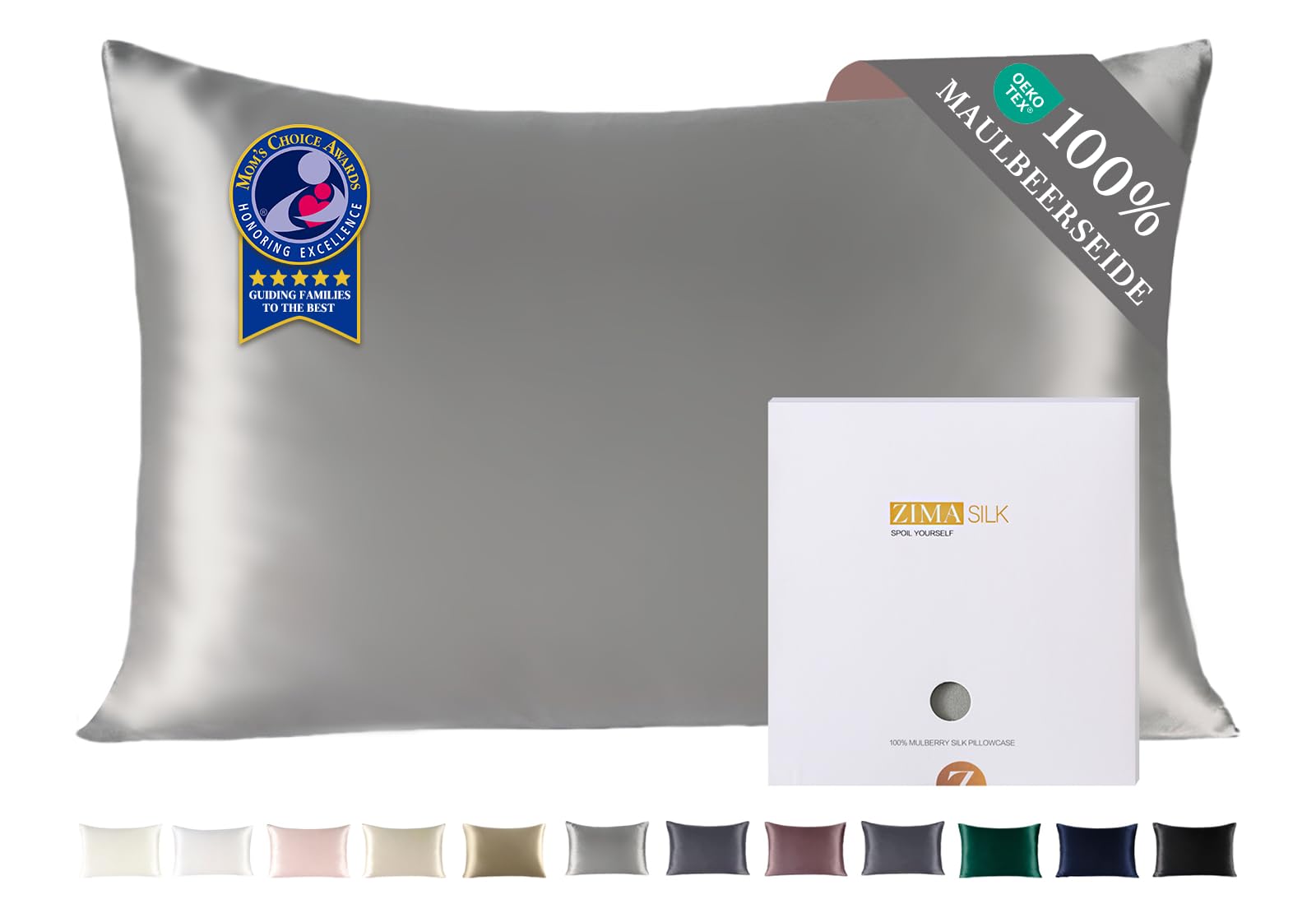 ZIMASILK 100% Mulberry Silk Pillowcase for Hair and Skin,Both Sides 19 Momme Silk, 1pc (40x80 cm, Dark Grey) โ image 1