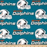 NFL Cotton Broadcloth Miami Dolphins Turquoise/Orange Fabric By The Yard