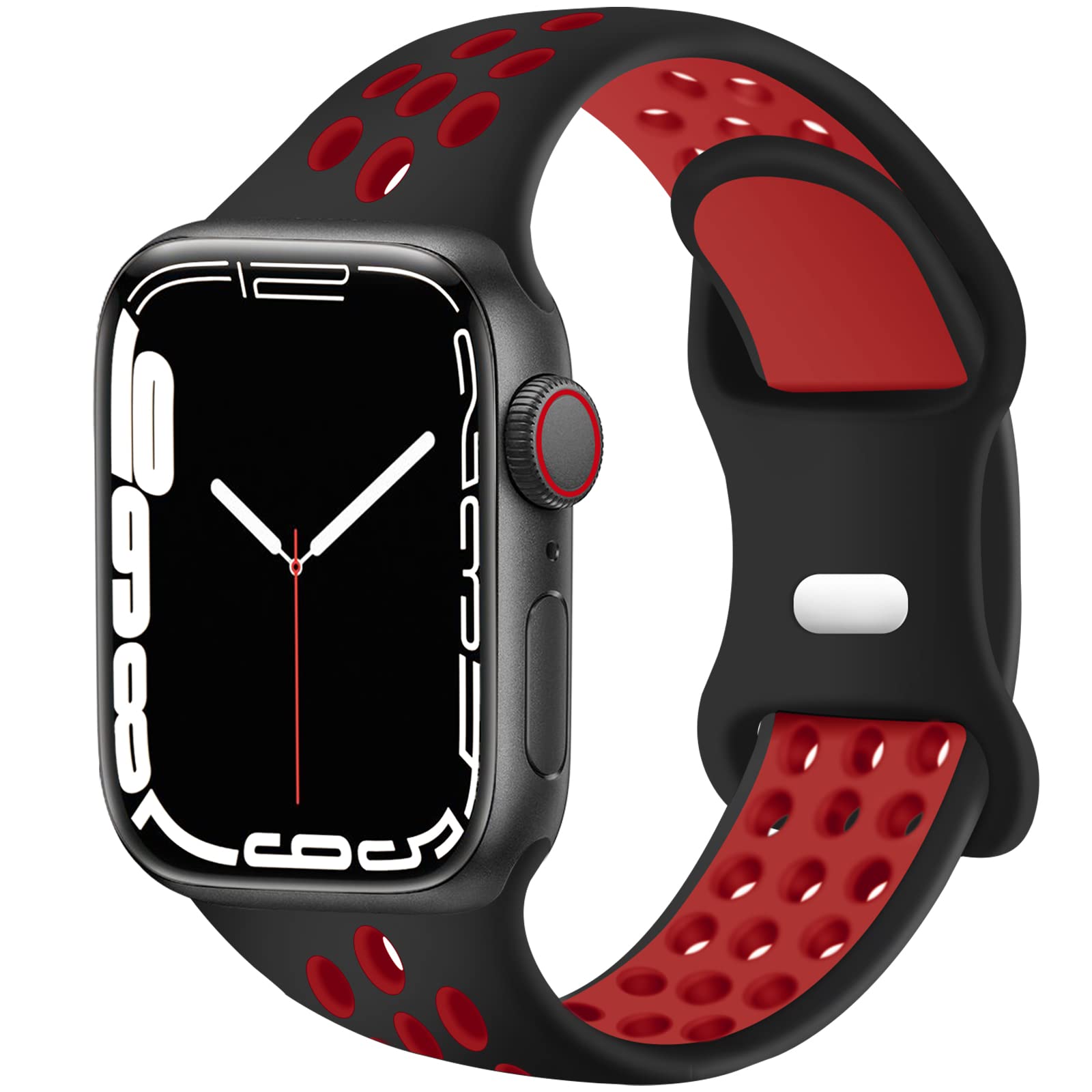 Sport Bands Compatible for Apple Watch Bands 42mm-Series 3/44mm/45mm/46mm/49mm,Soft Silicone Sport Women Men Replacement Strap Compatible with iWatch Series 11/10/9/8/7/6/5/4/3/2/1 Ultra 2 SE,Black Red