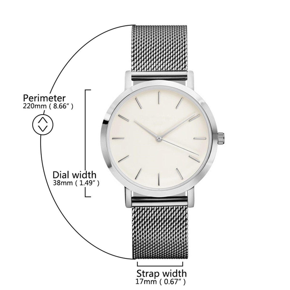 Abrray Large Face Womens Watch Stainless Steel Ultra Thin Dial Mesh Band Watches Silver Watches (Silver)