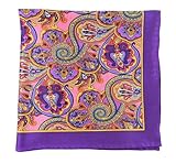 100% Printed Silk Wisteria and Hot Pink Bolstered Paisley Pocket Square
