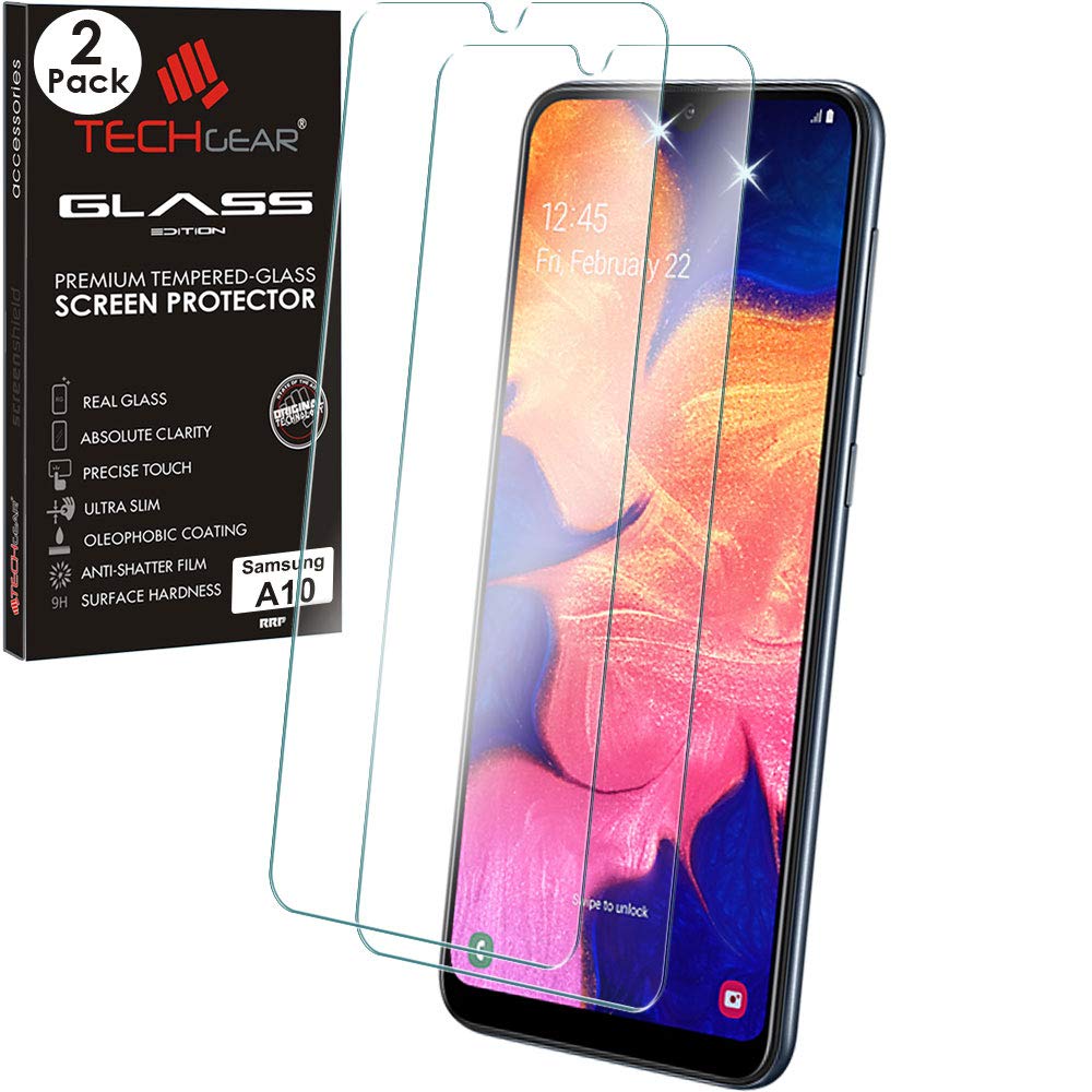 TECHGEAR 2 Pack GLASS Edition Compatible with Samsung Galaxy A10, Tempered Glass Screen Protector Covers [2.5D Round Edge] [9H Hardness] [Crystal Clarity] [Scratch-Resistant] [No-Bubble]