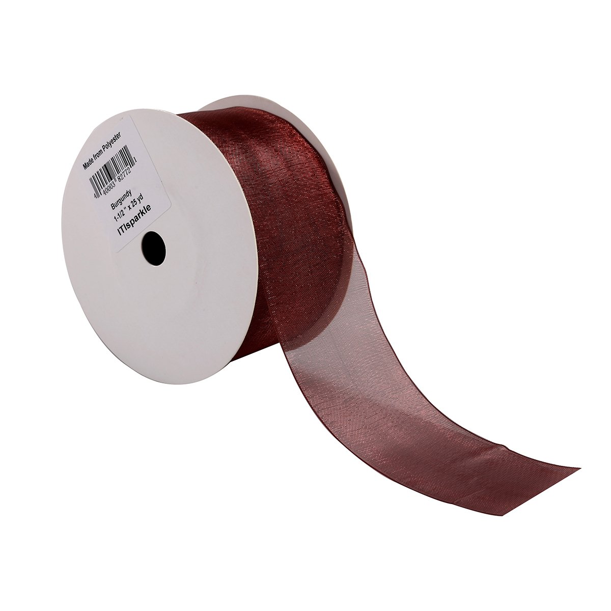 ITIsparkle 11/2" Inch Organza Ribbon 25 Yards-Roll, Burgundy