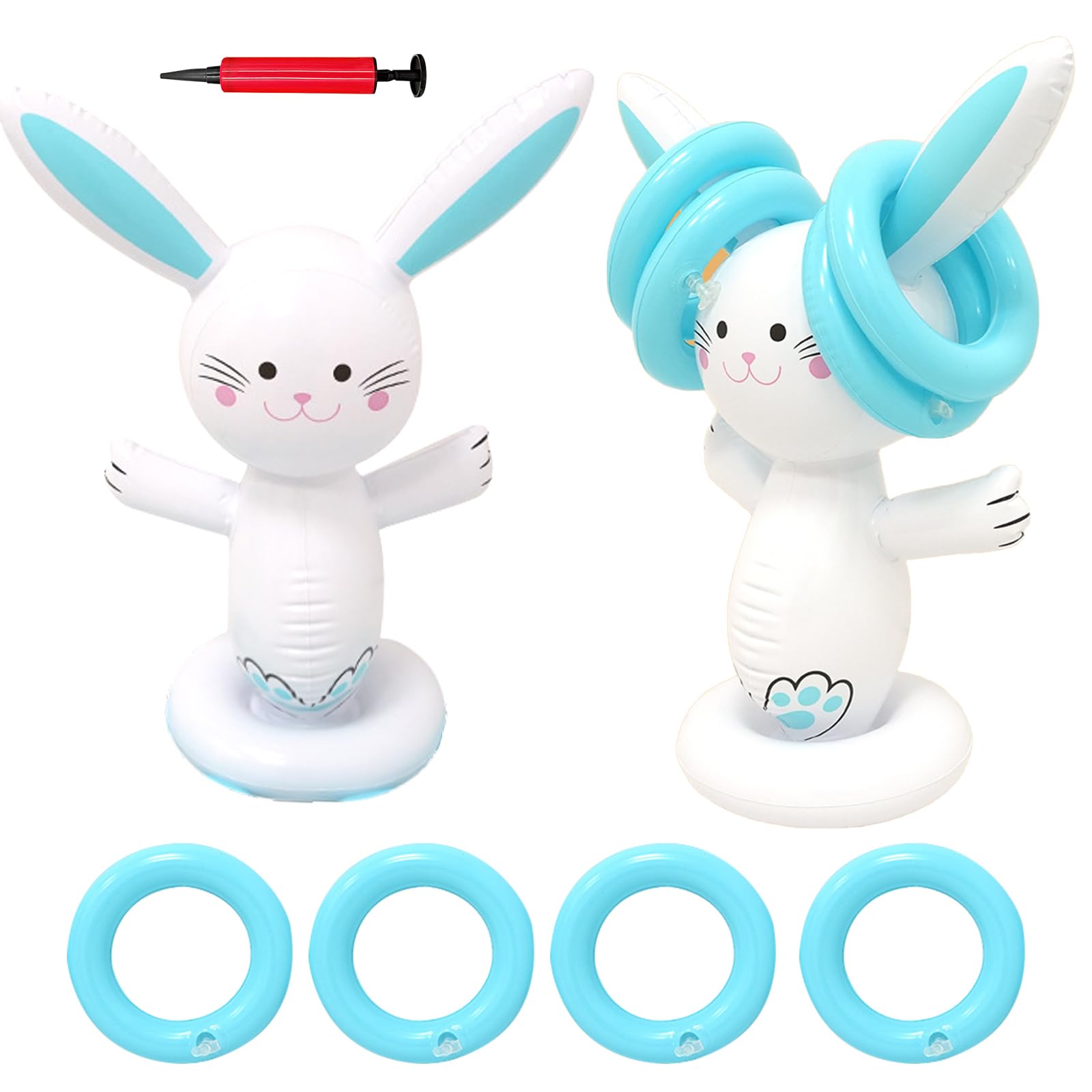 2 PCS Easter Ring Toss Game Inflatable Bunny Toss Game with 8 PCS Rings 8 PCS Stickers and Pump for Outdoor Party Games Garden Easter Activities Family Ring Toss Set