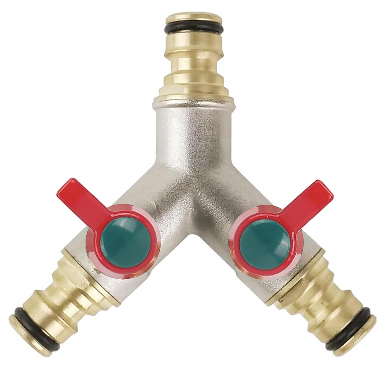Y Male Hose End Connector,Outside Tap Splitter 2Way HosePipe Connector,Hose Y Splitter Connection,Brass 2 Way Garden HoseSplitter Y Shape Water Diverter Adapter with On/Off Valve for Garden HoseTap