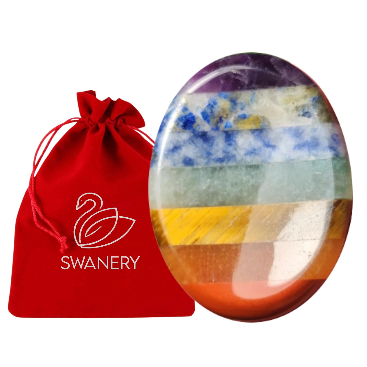 Thumb Worry Stone for Anxiety, 7 Chakra Crystals Healing Stones, Oval Chakra Worry Stone, Meditation Crystal