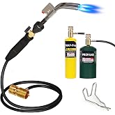 TAUSOM Double Head MAPP Gas Torch with 4FT Hose, Adjustable Dual Flame | Propane Torch with Hose, Adjustable Single/Dual Flame, Auto Ignition and Brass CGA600 Connection for Brazing and Plumbing