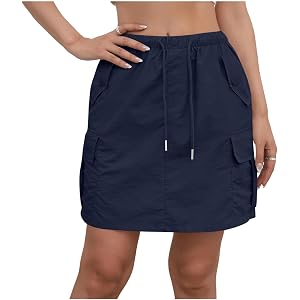 Women’s Cargo Mini Skirt High Waisted Drawstring Utility A Line Casual Skirts with Pockets for Travel Hiking Summer