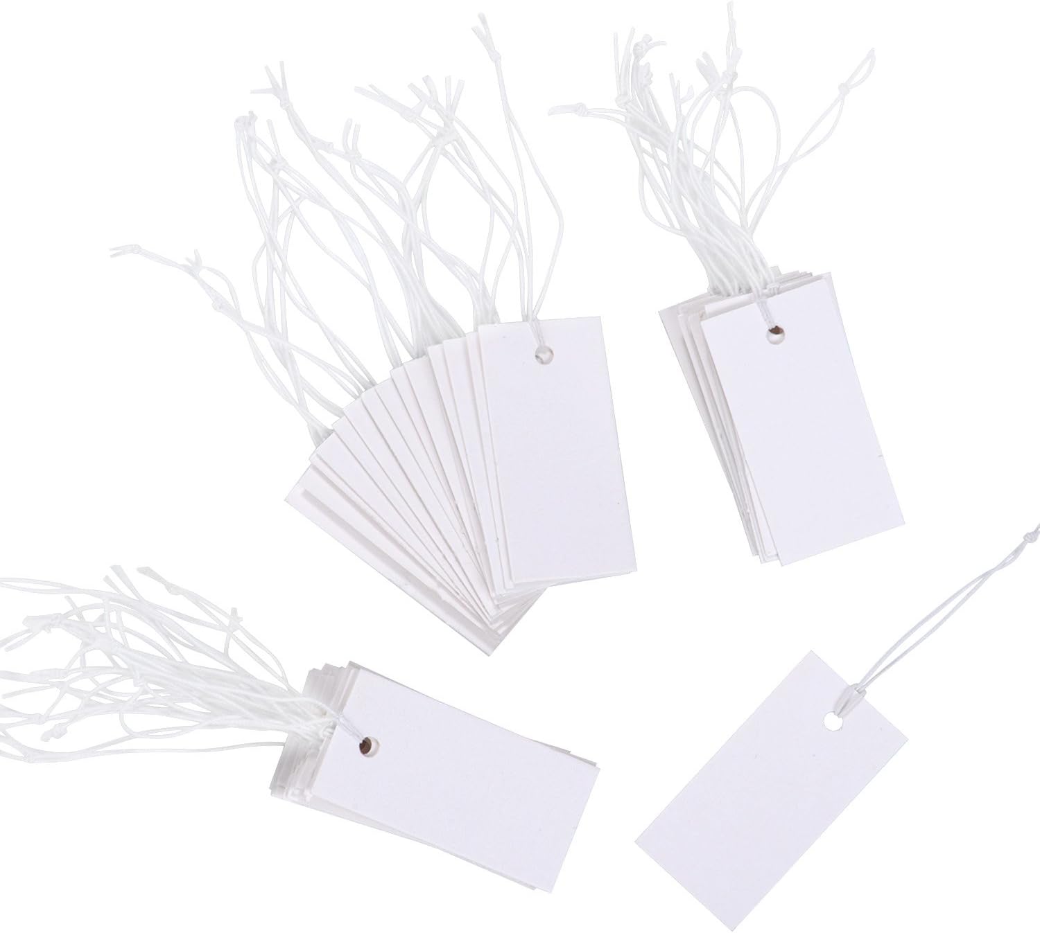 100 SWING Price TAGS 23x13mm WHITE RECTANGLE Card STRING TICKET RETAIL