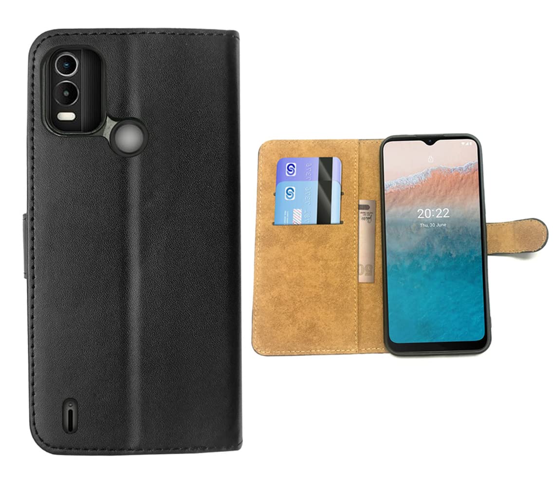SDTEK Case Compatible with Nokia C21 Plus, Leather Wallet Flip Book Folio Wallet View Phone Cover Stand (Black)