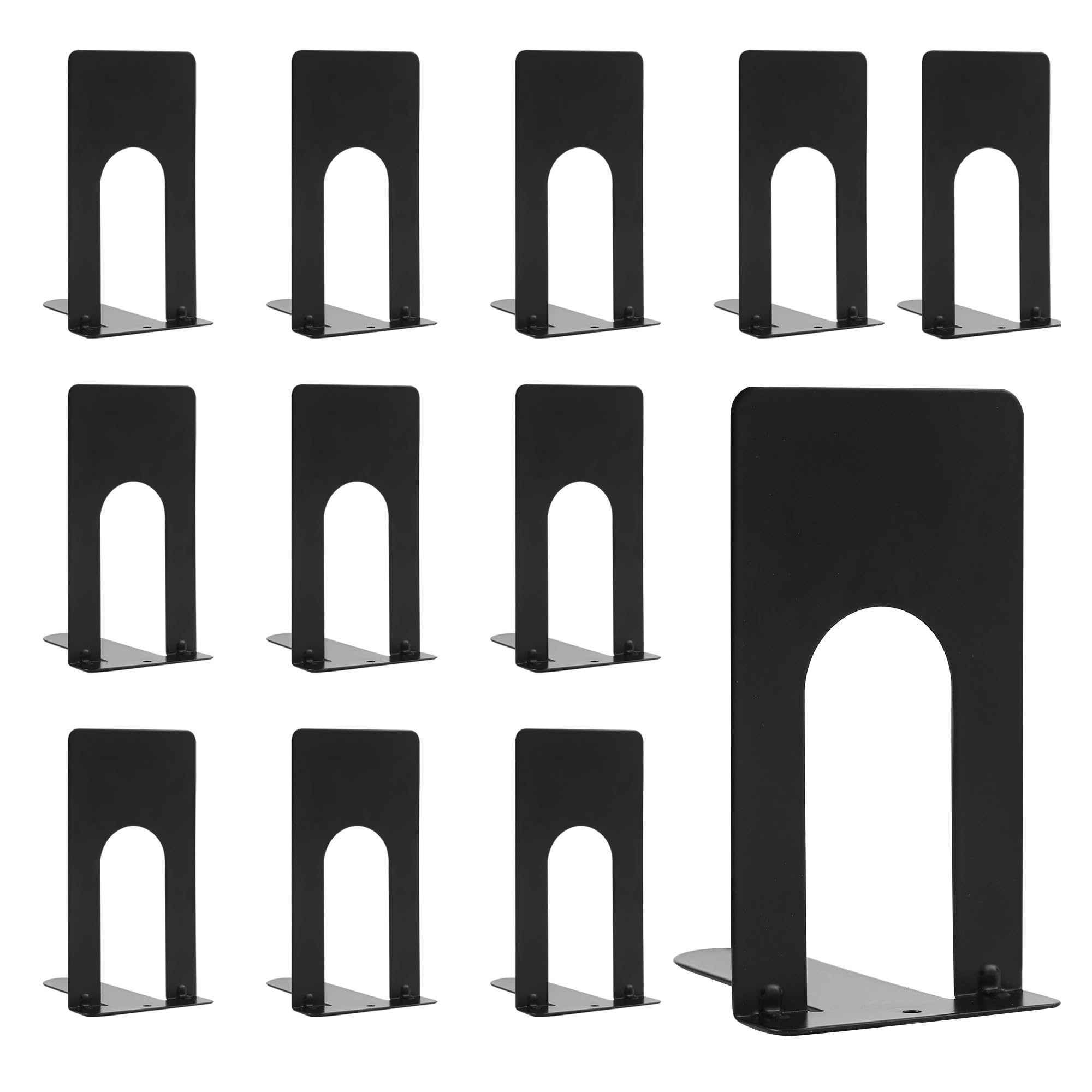 6 Pairs of Metal Bookends Bookends for Shelves, Non-Slip Bookends, Black, Perfect for Offices, Schools, Homes, Libraries (12 Pack)