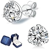 Moissanite Earrings for Women Men 18K White Gold Plated 925 Sterling Silver Earrings Men VVS Gemstones Hypoallergenic for Wedding Party Gift Jewelry 0.5ct/1.0ct