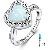 Heart Cremation Ring for Ashes 925 Sterling Silver Opal Urn Keepsake Rings Always in My Heart Memorial Jewelry for Women
