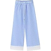 Toddler & Little Girls' Gingham Wid Leg Pants with Lace Trim