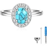 Sterling Silver Turquoise Cremation Urn Ring: Women Cremation Memorial Keepsake Ring for Ashes with Cubic Zirconia Bereavement Jewelry Gift for A Loss of the Loved One
