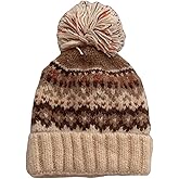 AOMEXAGA Vintage Fair Isle Knit Beanie for Women Colorful Unisex Winter Pom Cap Soft Warm Cute Christmas Clothing Accessory