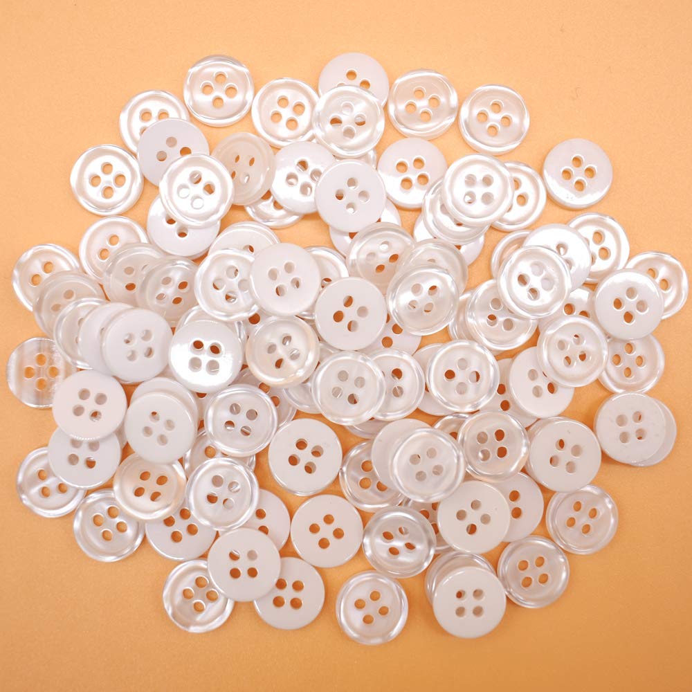 Photo 1 of 11mm 200Pcs Sewing Shirt Resin Buttons 4 Holes White Faux Pearl Finish