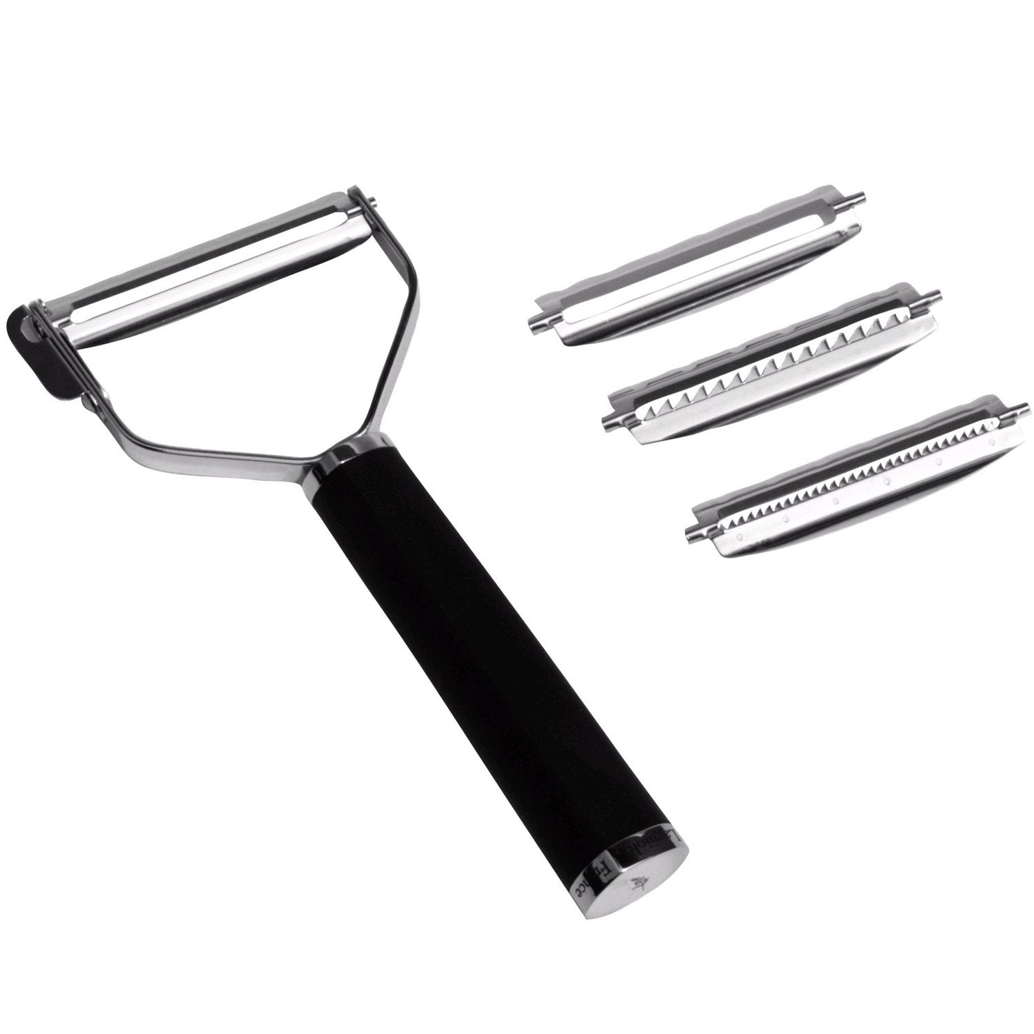 KAI Michel Bras Universal Peeler with 4 blades - 2x smooth blade / 2x julienne blade - T-peeler made of stainless steel with 5.7 cm blade / 10 cm handle - peeler for vegetables and fruits