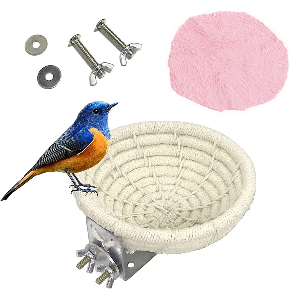 SDFSD Bird Cage Nest, Bird House Bed, Bird Nest Bird Breeding Nest, Bird Nests, Straw Parrot Nest Bed, with Flannel Cloth and 2 Fixing Screws, for Hatching and Nesting of Small and Medium Parrots