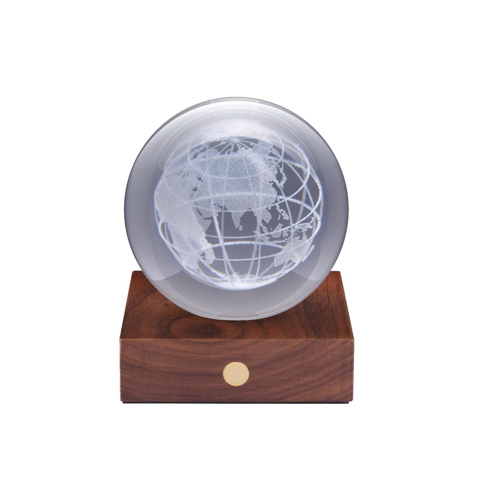 Gingko Design Amber Crystal Light – World Globe | Elegant Illuminated Globe Lamp with Crystal Glass Dome | USB Rechargeable | Unique Home Décor or Gift Idea