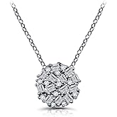 Hoops & Loops 925 Sterling Silver Baguette and Round-Cut Cubic Zirconia Cluster Round Circle Pendant Necklace for Women