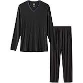 MoFiz Mens Pajama Set Long Sleeve V Neck 2 Piece Nightwear Loungewear Sleepwear Modal Pants With Pockets Pj's Sleep for Men