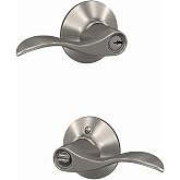 SCHLAGE Accent Keyed Entry Door Handle, Reversible, Satin Nickel | Keyed entry lever door handle with turn-button lock, Easy to install, Certified security &amp; durability, Universal fit, 2 keys