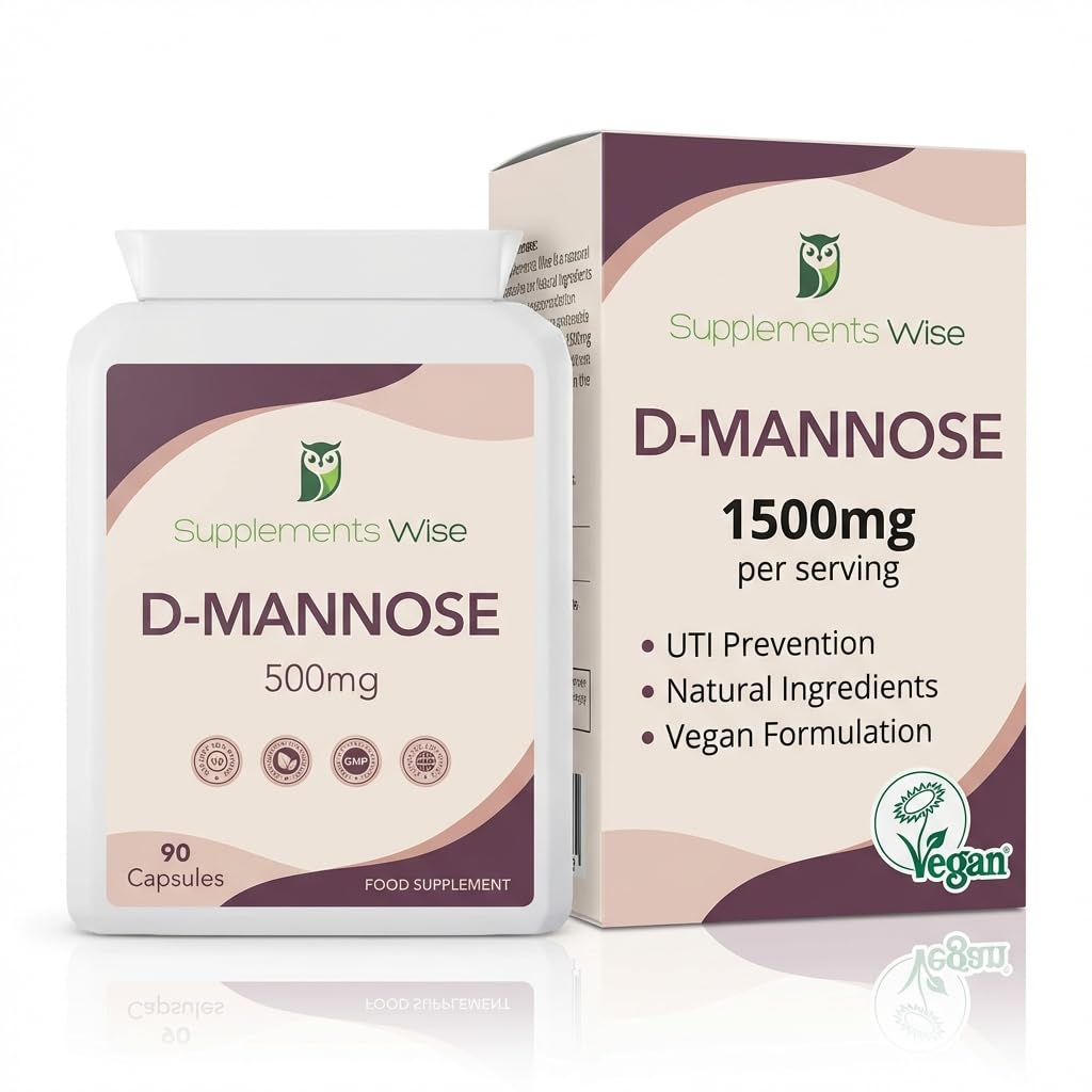 D-Mannose Capsules - 500mg x 90 - Cystitis Treatment for Women - UTI Prevention - D Mannose Tablets for Urinary Infections - Relief and Support for Bladder Pain or Kidney Problems - 1500mg Per Serving