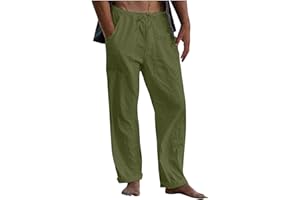 WANKANG Mens Casual Linen Pants Loose Fit Wide Leg Pants Elastic Drawstring Waist Straight-Legs Summer Yoga Beach Long Pants