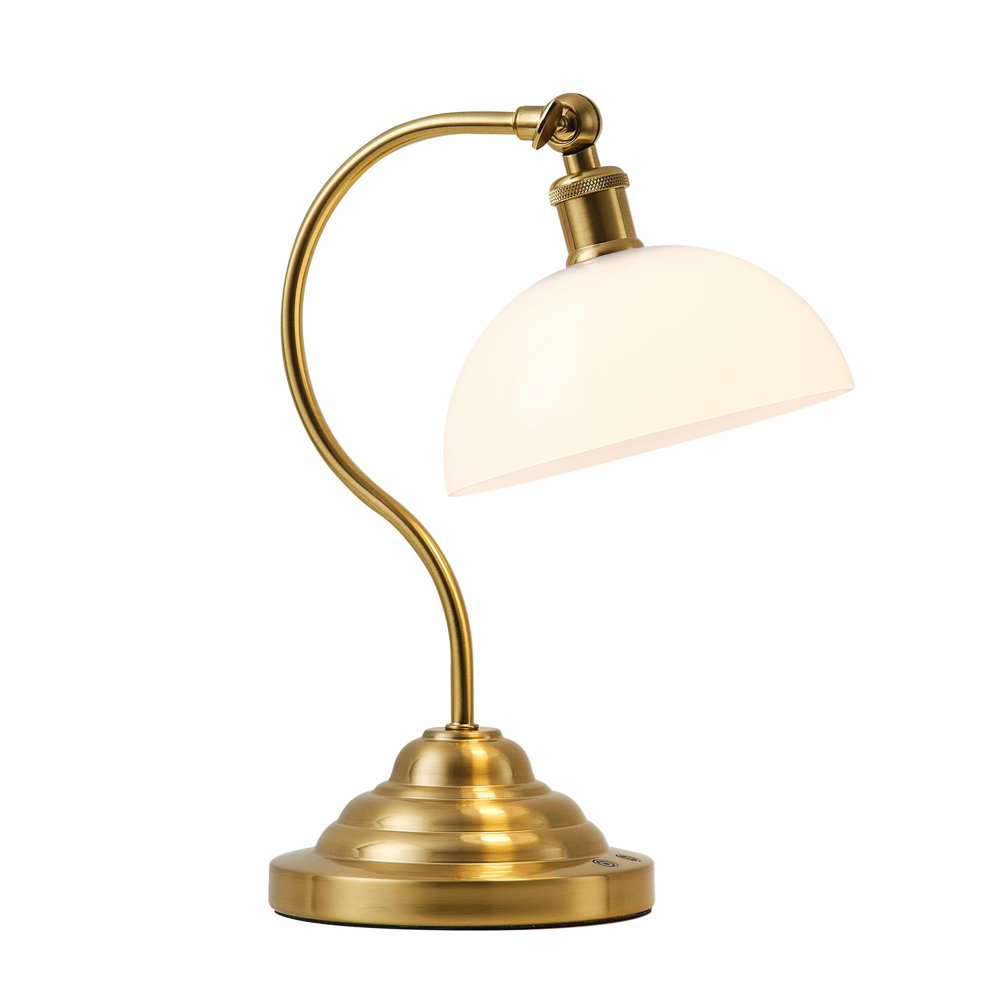 Photo 1 of KARTOOSH Cordless LED Table Lamp, 180° Swing Arm Desk Lamp, Battery Operated,Dimmable/3 Color, Vintage Rechargeable Table Light for Living Room,Bedroom,Bedside, White Shade, Brass