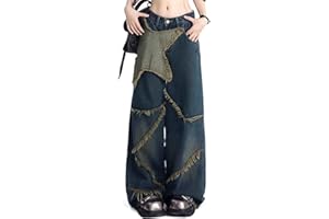 Kisswow Women's Star Jeans Patchwork Y2K Jeans for Teen Girls Baggy Denim Emo Pants Grunge Aesthetic Blue Medium