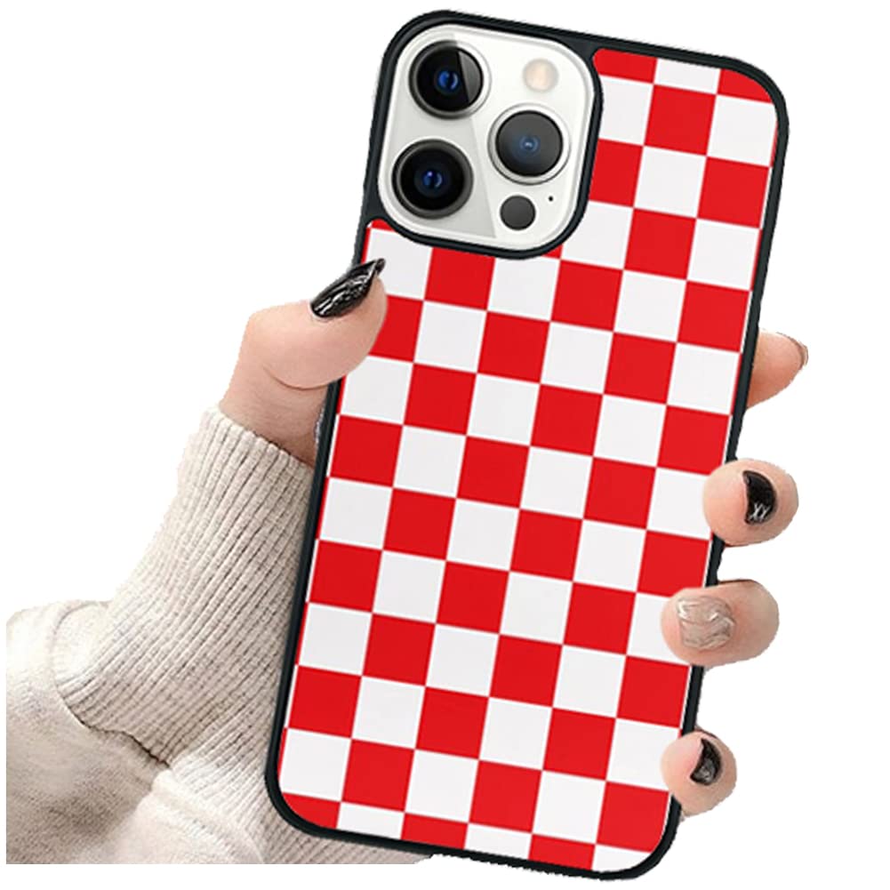 Vanqiang Checkerboard Phone Case Compatible with iPhone 11 Back Cover Soft Edge Grid Lattice Plaid Tartan Damier House Chessboard Checker Flag Cover (iPhone 11, Red White) — image 1