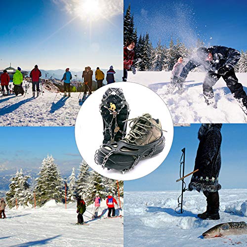 Vodche Traction Cleats Crampons Ice Snow Grips for Boots Shoes Stainless Steel Ice Cleats with 19 Spikes Safe Protect for Walking, Jogging, Climbing and Hiking (X-Large) - Thumbnail 4
