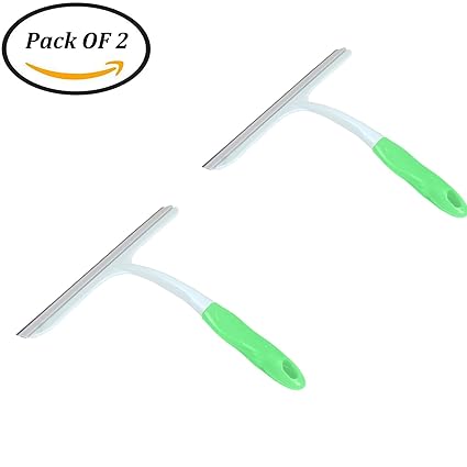 HOMIZE Plastic Grips Window Glass, Cleaning Wiper, Kitchen Squeegee, Green, 2 Pcs