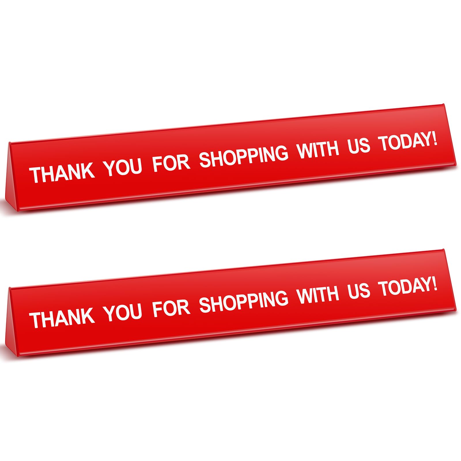 Photo 1 of Teenyyou 2 Pcs Checkout Lane Divider Double Side Printed Thank You for Shopping with Us Today Sign Red Resin Tabletop Retail Counter Checkout Sign for Shops Stores, 16"l x 1.97"d Divider (Triangle)