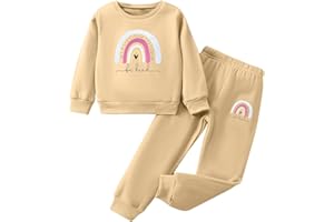 Toddler Baby Girl Rainbow Clothes - Cute Casual Outfit Heart Print Pullover Pants Set Kids Fall Sweatsuit