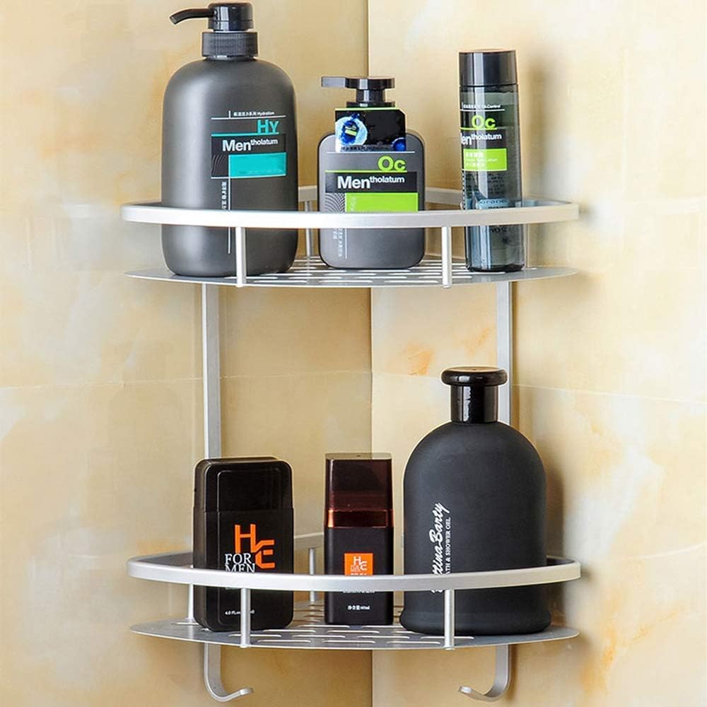 Hawsam No Drilling Bathroom Corner Shelves, Aluminum 2 Tier Shower Shelf Caddy Adhesive Storage Basket for Shampoo (Corner): Kitchen & Dining