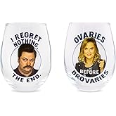 Silver Buffalo Parks and Recreation Ron and Leslie 2pc Stemless Wine Glass Set, 20 Ounces
