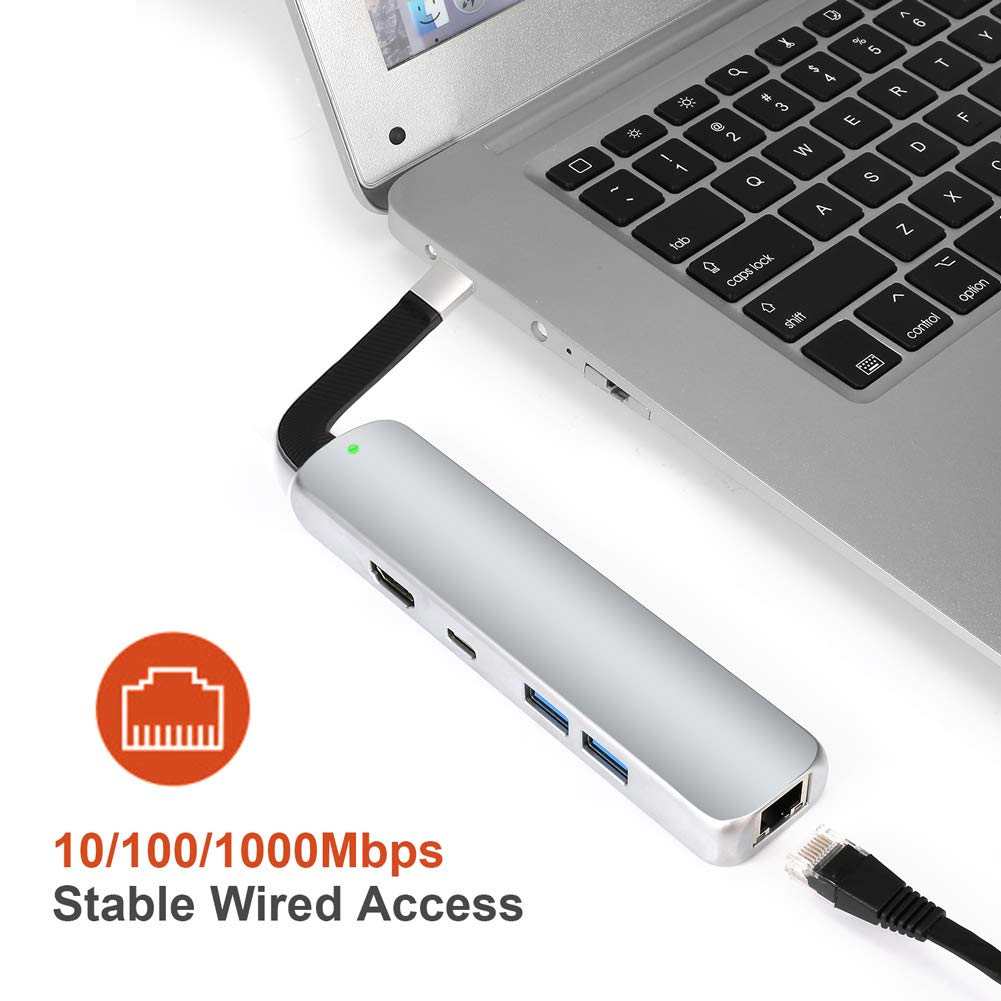 USB C Hub, 8-in-1 Premium Multiport USB C Adapter with Type-C Power Delivery to Gigabit Ethernet Port, 4K HDMI, 2 USB 3.0 Ports, PD Charging & Data Delivering Port, SD/TF Card Reader Protable for MacB