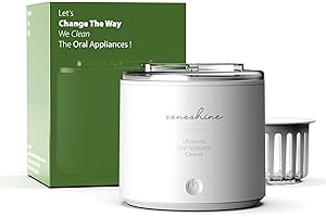 Shinchie Ultrasonic Retainer Cleaner – Auto-Adjust 39-48kHz Sonic Retainer Cleaner Machine for Aligner, NightGuard, Mouth Guard, Denture & More | Easy & Quiet