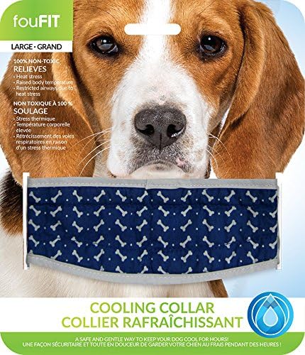 Blue Large 15 - 18 Inch Neck Size, Cooling Collar for Dogs, Lowers Canine Body Temp in Hot Summer Weather, Relieves Heat Stress, Non Toxic Cotton Exterior, Just Add Water
