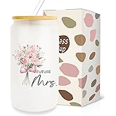 Pfkfo Engagement Gifts for Women, Bridal Shower Gift 16oz Glass Cup with Lid and Straw, Bride To Be Gifts, Wedding Gift for Bride, Bride Gifts, Future Mrs Mug Cup, Engaged Gifts for Her