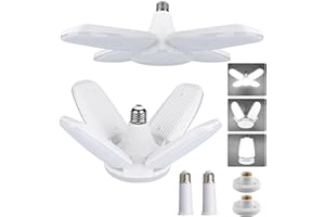 Yiliaw LED Garage Light, 2 Pack 60W LED Shop Lights with 4 Adjustable Panels, Screw in Garage Light Bulbs 6500K 8000LM Daylight Deformable Lighting Fixture for Basement, Warehouse, Workshop