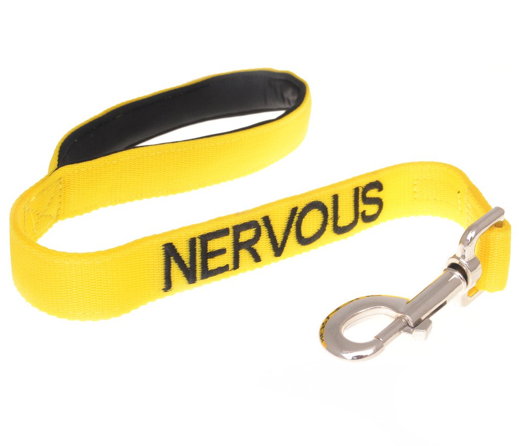 Dexil NERVOUS (Give Me Space) Yellow Colour Coded 60cm 1.2m 1.8m Luxury Neoprene Padded Handle Dog Leads PREVENTS Accidents By Warning Others Of Your Dog In Advance (60cm) — image 1