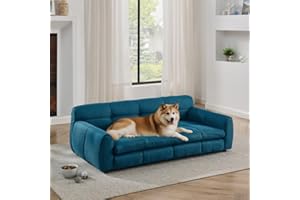 Sailret 51" Soft and Comfortable Pet Bed for Large and Oversized Dogs, Durable Elevated Dog Sofa with Armrest and Backrest, Modern Linen Fabric Dog Couch, Dark Blue
