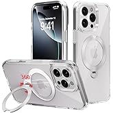 Yunjews for iPhone 16 Pro Max Case, with Invisible Rotatable Kickstand, Compatible with MagSafe, 360° Magnetic Ring Stand, Military Grade Shockproof Slim Clear Protective Phone Cover 6.9 Inch