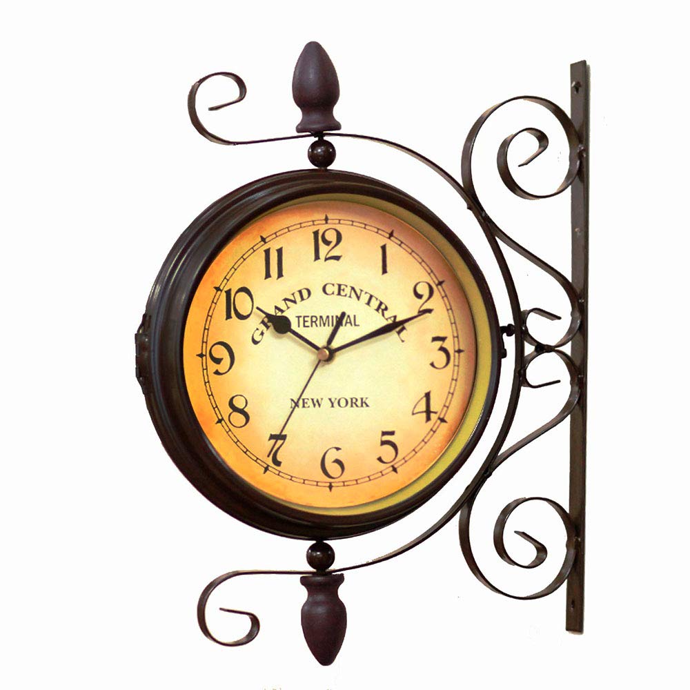 BELMAKS Vintage Double Sided Wall Clock Vintage Industrial Wall Clock for Outdoor Decorative Art Antique Decor Office Kitchen Silent Watches 360 Degree Rotate Antique