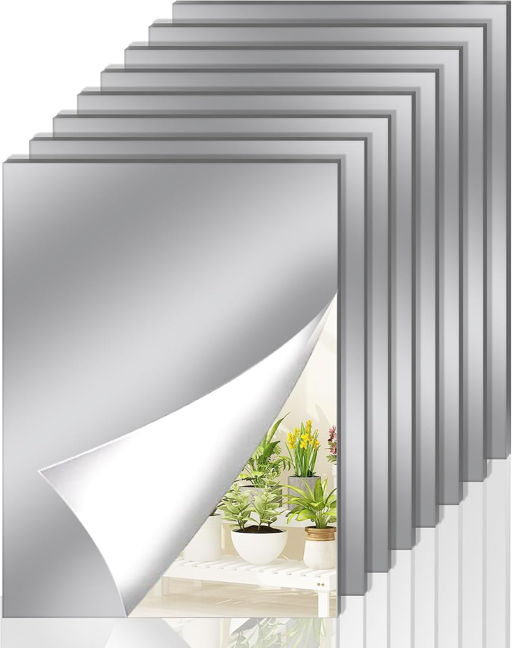 Abeillo 8Pcs 4.5"x6" Self Adhesive HD Acrylic Mirror Sheets Flexible Stickers