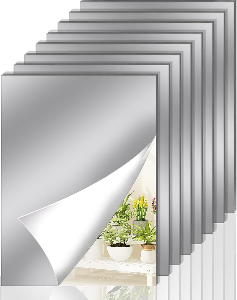 Abeillo 8Pcs 4.5"x6" Self Adhesive HD Acrylic Mirror Sheets Flexible Stickers