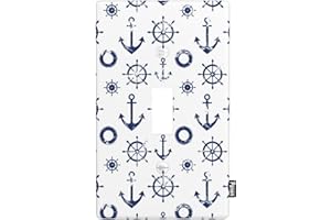 Pznen Nautical Blue Anchor Single Toggle Light Switch Cover Beach Ocean Coast Navy Blue Decorative 1-Gang Toggle Wall Plate Standard Size 4.5" x 2.76" for Men Women Boys Girls